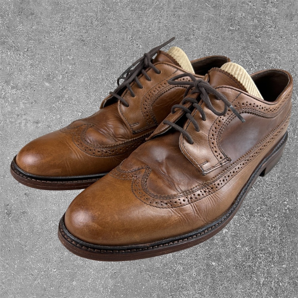Frye James Wingtip Oxford Men 11.5 D Cognac Brown Leather Brogue Dress Shoes